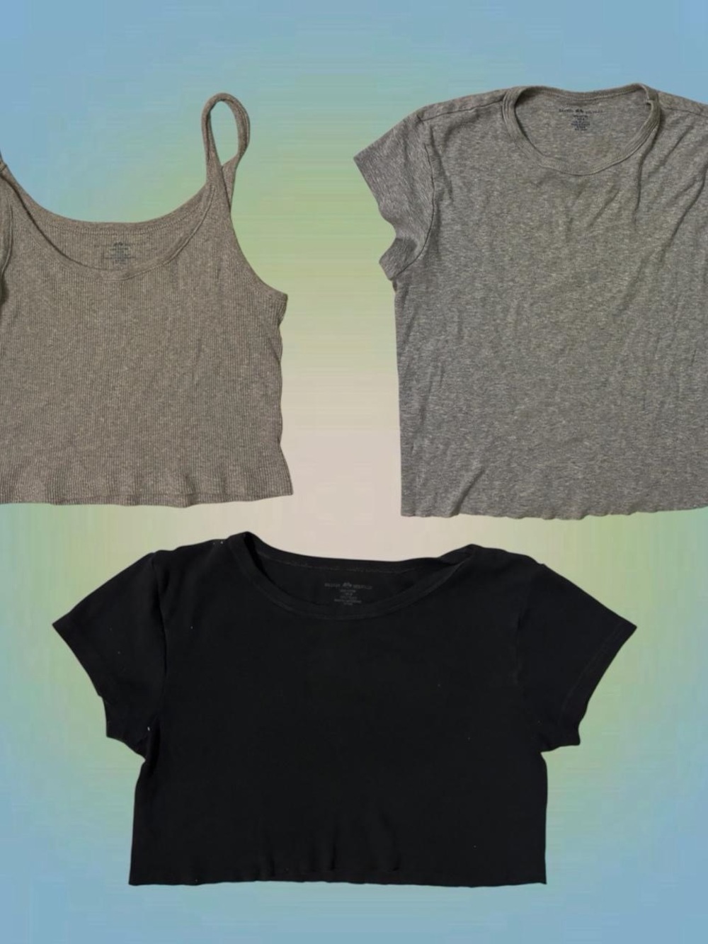 Brandy Melville Casual Crop Tee & Tank 100% Cotton Basics BUNDLE - Gray & Black